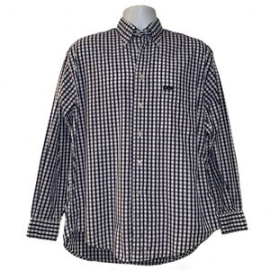 Faconnable Men’s Button-Down Shirt Small Blue White Check 100% Cotton